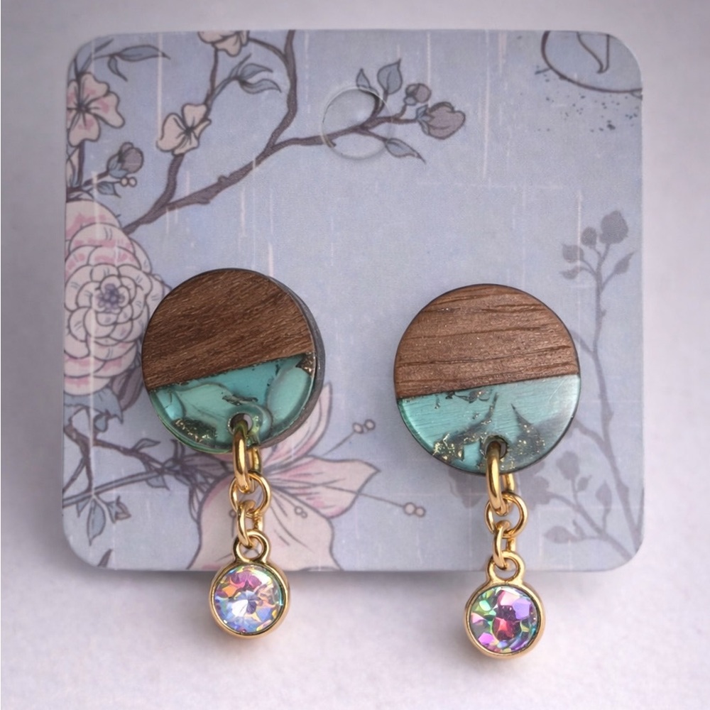Wood and Resin Earrings with Gold Accents